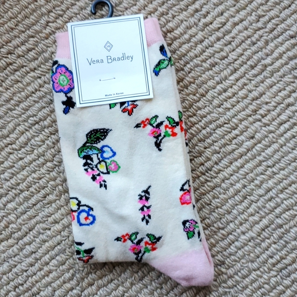 Vera Bradley Floral Suzani Crew Socks White Peony Cream Women